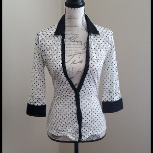 Black and white sheer polka dot top. Small